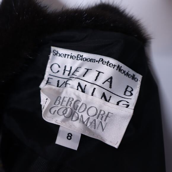 CHETTA B Evening Y2K Black Cocktail Dress Fur Trimmed Gown Women's 8 - Picture 11 of 11